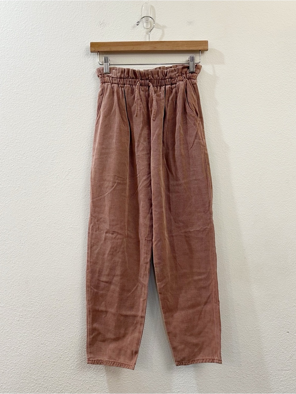 Zara Girl’s Dusty Rose Baggy Paper Bag Waist Pants Size 13-14Y